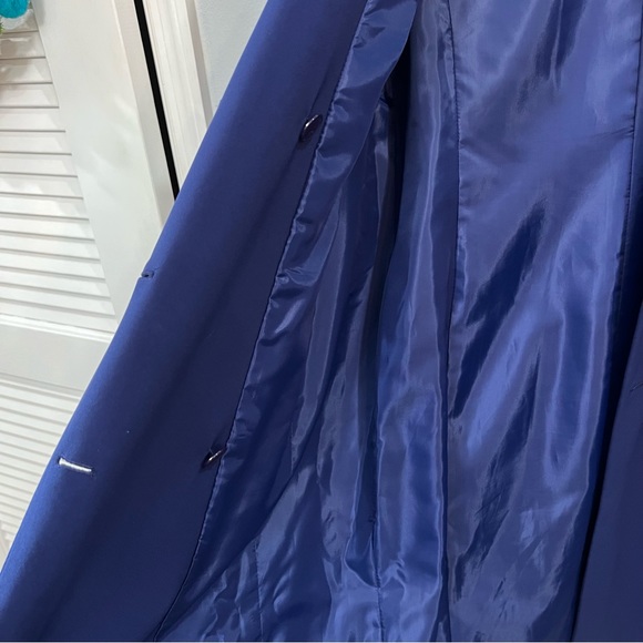 Kasper Coat Style Navy Dress V Neck Button Down Front Criss-Cross Collar Pockets - Picture 4 of 8